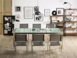 Mesa De Comedor De Metal/vidrio Templado Transparente/plateado 220 X 100 Cm GROSSETO