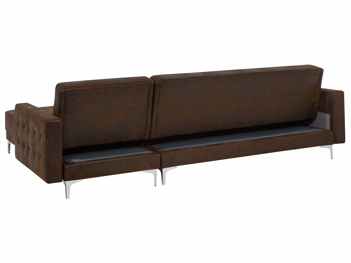 Sofá Cama Esquinero En Piel Sintética Marrón Con Reposapiés Izquierdo ABERDEEN 6 Sofá Cama Esquinero En Piel Sintética Marrón Con Reposapiés Izquierdo ABERDEEN - Imagen 6