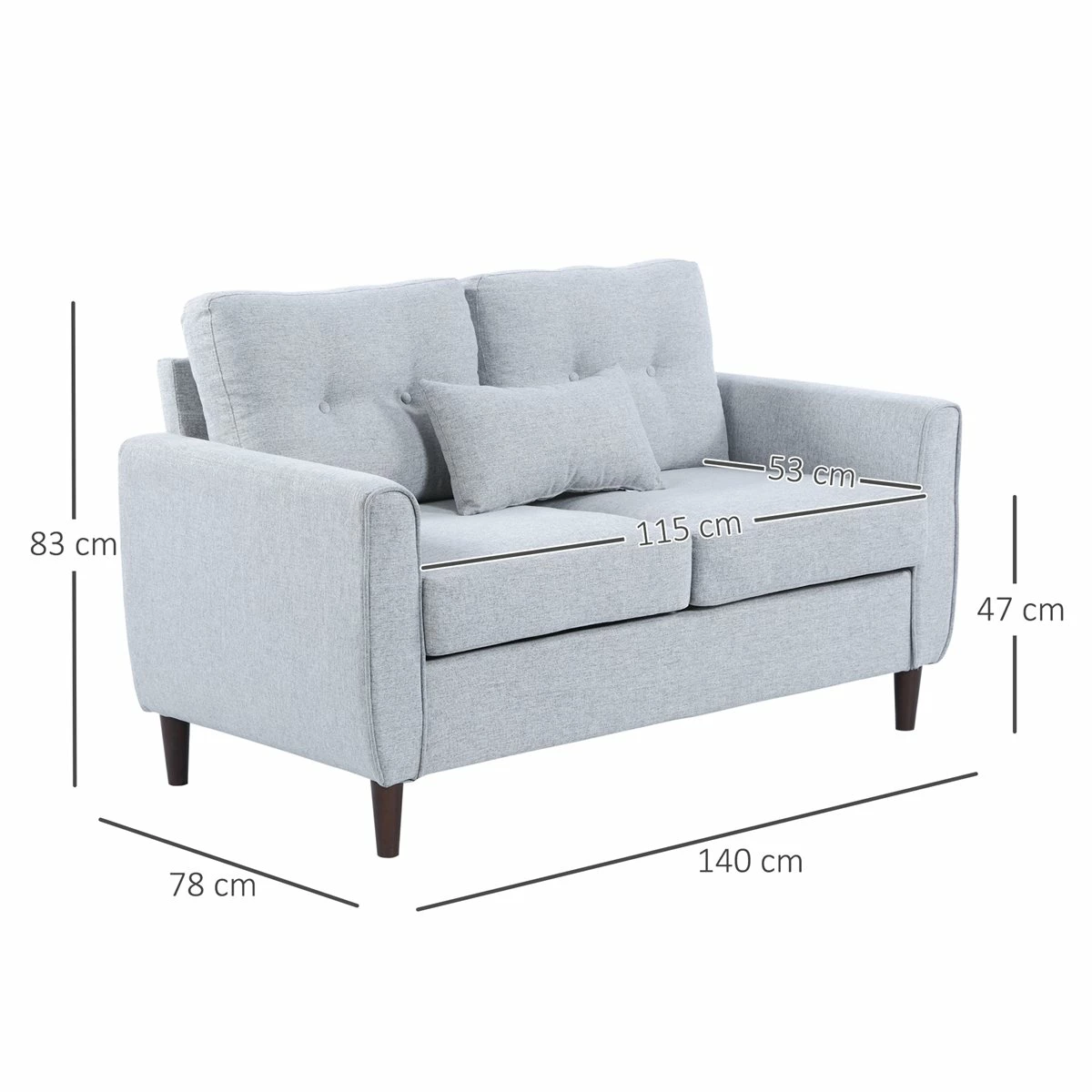 HOMCOM Sofá De 2 Plazas Sillón Biplaza Para Salón Con Cojines Y Asiento Acolchado Funda De Almohada Lavable 140x78x83 Cm Gris Claro 3 HOMCOM Sofá De 2 Plazas Sillón Biplaza Para Salón Con Cojines Y Asiento Acolchado Funda De Almohada Lavable 140x78x83 Cm Gris Claro - Imagen 3