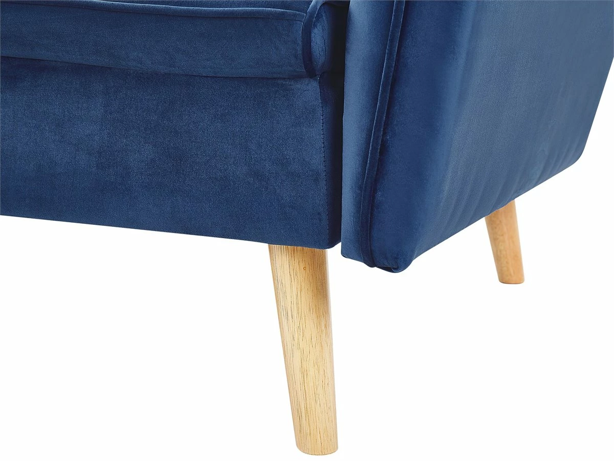 Sofá Cama 2 Plazas De Terciopelo Azul Marino/madera Clara BARDU 9 Sofá Cama 2 Plazas De Terciopelo Azul Marino/madera Clara BARDU - Imagen 9