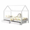 Cama Infantil Lund - Forma De Casa - Con 2 Almacenamientos - Pino - 200 X 90 Cm Blanco Mate [en.casa]