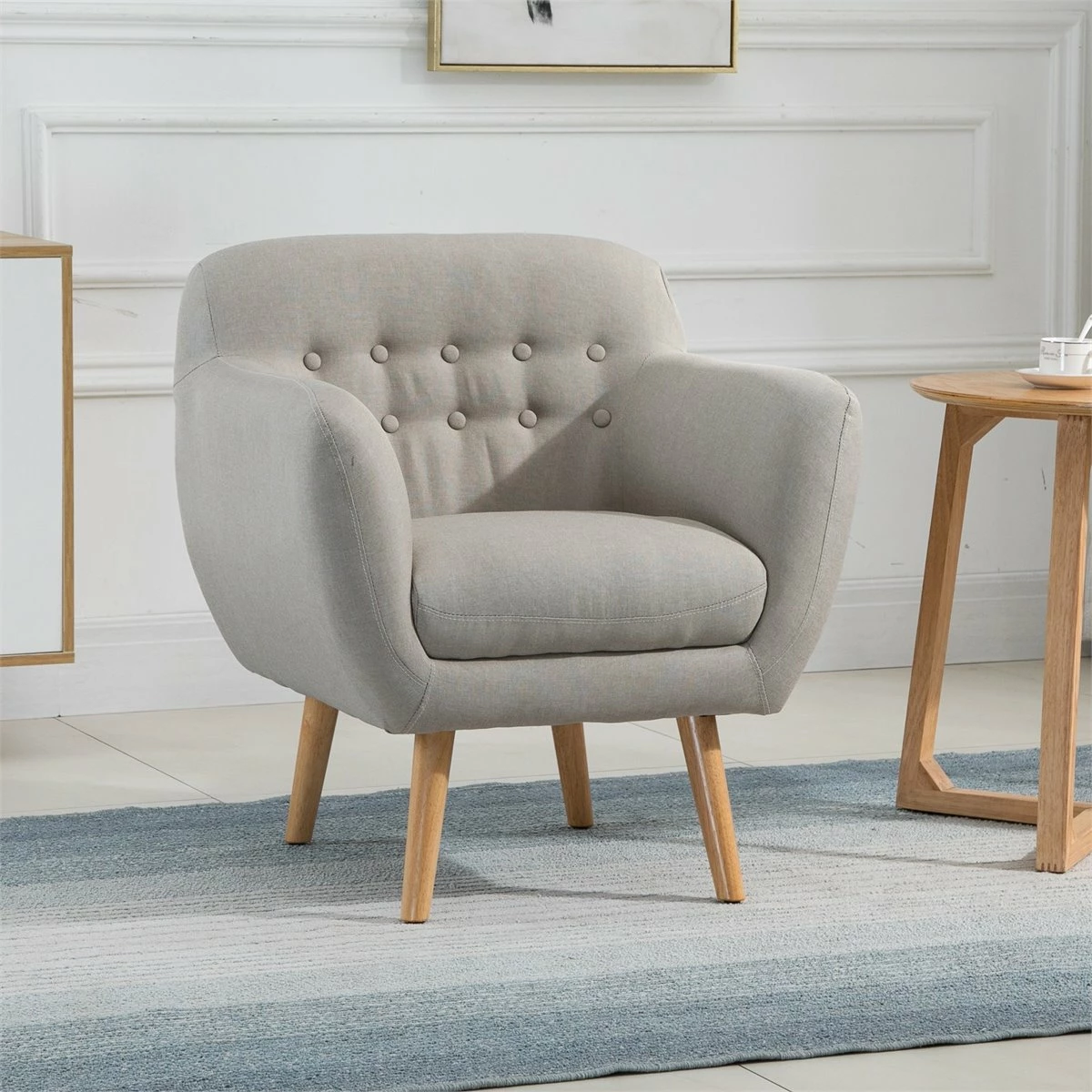 HOMCOM Butaca Moderna Con Patas De Madera Sillón Individual Estilo Nórdico Acolchado Para Salón Dormitorio 71x62x78 Cm Beige 7 HOMCOM Butaca Moderna Con Patas De Madera Sillón Individual Estilo Nórdico Acolchado Para Salón Dormitorio 71x62x78 Cm Beige - Imagen 7