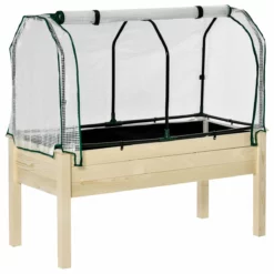 Outsunny Huerto Urbano Elevado De Madera 121x55x117 Cm Con Cubierta De Protección Mesa De Jardinera Para Cultivo Flores Vegetales En Jardín Terraza Color Natural