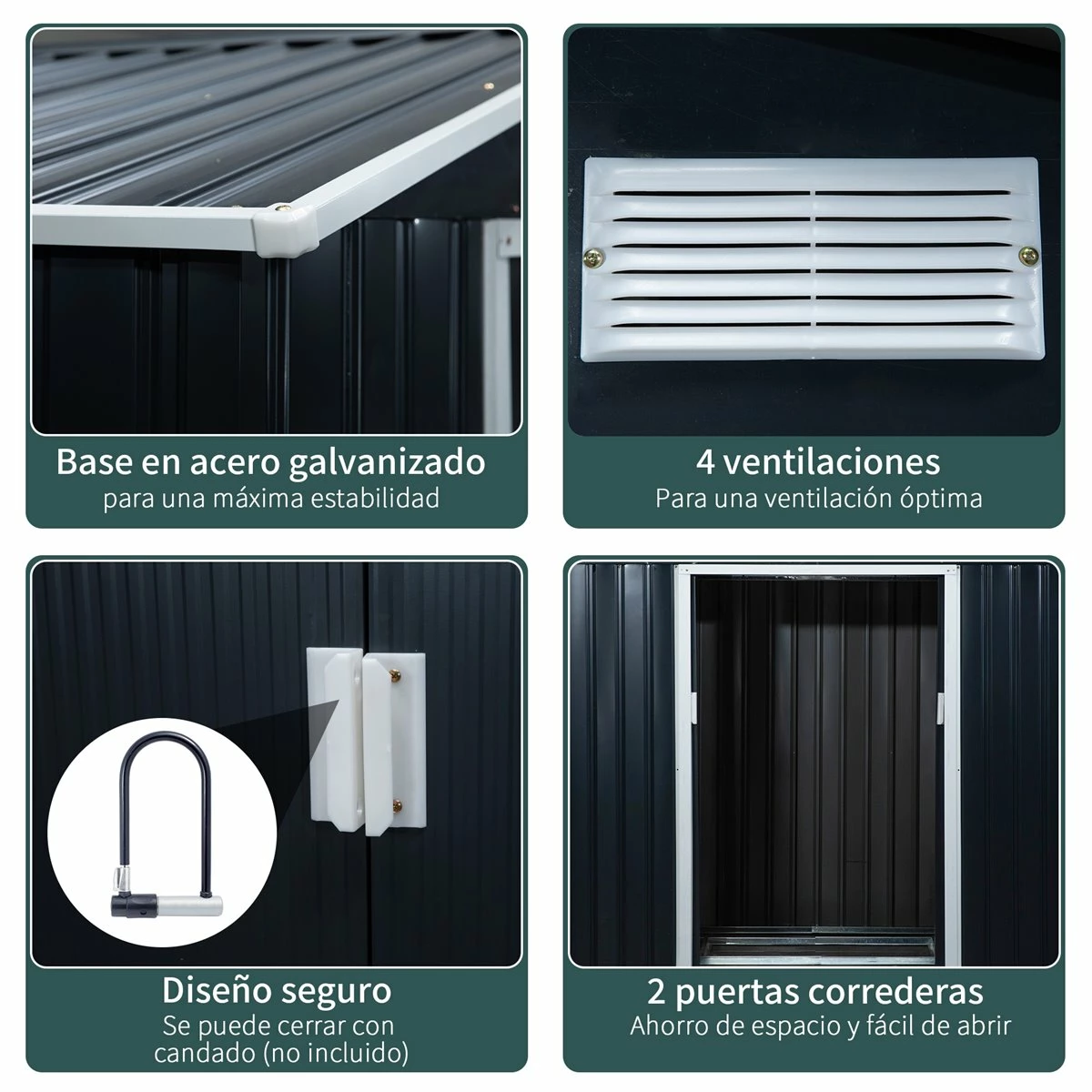 Outsunny Caseta De Jardín 213x130x185 Cm Cobertizo Metálico De Exterior Para Almacenamiento De Herramientas Con 2 Puertas Correderas Y 4 Ventanas Para Terraza Gris 5 Outsunny Caseta De Jardín 213x130x185 Cm Cobertizo Metálico De Exterior Para Almacenamiento De Herramientas Con 2 Puertas Correderas Y 4 Ventanas Para Terraza Gris - Imagen 5