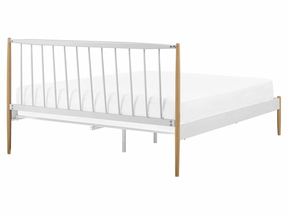 Cama Con Somier De Metal Blanco/madera Clara 160 X 200 Cm MAURS 6 Cama Con Somier De Metal Blanco/madera Clara 160 X 200 Cm MAURS - Imagen 6