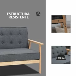 HOMCOM Sofá De 2 Plazas Con Respaldo Y Cojines Acolchados Patas De Madera Antideslizantes Botones Con Mechones Salón Dormitorio Oficina 114x66x69 Cm Gris -Conforama Tienda de ventas f07dc90f198399c18951a8402ca727a48885a391 b7389ef8403d4fbaa623d410a82b83c8