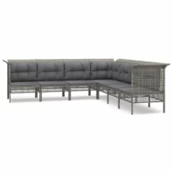 Set De Muebles De Jardín 7 Pzas Y Cojines Ratán Sintético Gris VidaXL