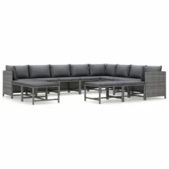 Set De Muebles De Jardín 12 Pzas Y Cojines Ratán Sintético Gris VidaXL