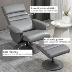 HOMCOM Sillón De Salón Con Otomana Reposapiés Tapizado En PU Sillón Relax Reclinable Hasta 135° Y Giratorio 360° Con Respaldo Ajustable Para Salón Dormitorio Oficina 80x84x100 Cm Gris -Conforama Tienda de ventas f345d3e762579f3aa538cb22c6c67ded8399f94a a02defe78c584d5fb0b7e6bc7cb5f3ff