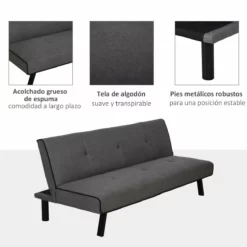 HOMCOM Sofá Cama De 3 Plazas Diseño 2 En 1 Plegable Sin Reposabrazos Tapicería En Tela Con Toque Aterciopelado Patas Elevadas Acolchado Cómodo 170x76x72,5 Cm Gris -Conforama Tienda de ventas f3d3f1ad4d21a5591f9468e8bd56bed503b0fbcd c391c36f383b43559e68a01e9270ab86