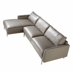 Sofá Chaise Longue (L) Tapizado En Piel De Origen Vacuno Color Gris Oscuro Con Base En Madera De Haya Vaporizada. Estructura De Patas En Acero Macizo Inoxidable Oscurecido. -Conforama Tienda de ventas f4e555a8eb2b72da20c469838194499121edbb3b e85f7f9712cd41338b4a9d656ad16155