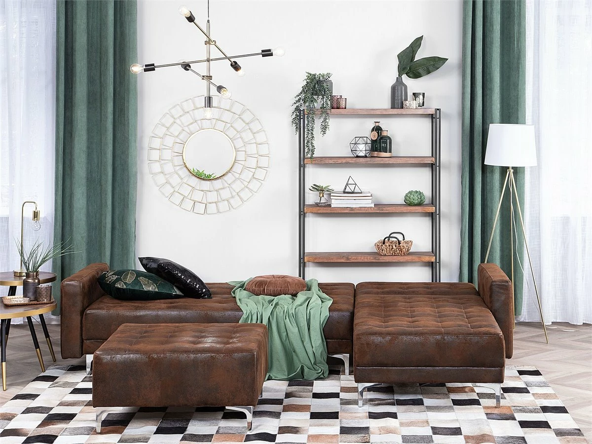 Sofá Cama Esquinero En Piel Sintética Marrón Con Reposapiés Izquierdo ABERDEEN 4 Sofá Cama Esquinero En Piel Sintética Marrón Con Reposapiés Izquierdo ABERDEEN - Imagen 4