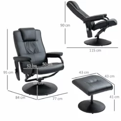 HOMCOM Sillón De Masaje Eléctrico Con Taburete Reposapiés Sillón Relax Giratorio Reclinable Hasta 145° Con Control Remoto Y 10 Zonas De Masaje Tapizado En PU 77x84x95 Cm Negro -Conforama Tienda de ventas f89bc4c0f87b5cc15942bfeb40239d708beaf7de 97249c64275d41b7b5ecdf6614d6a460