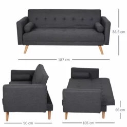 HOMCOM Sofá De 3 Plazas Cama Individual Diseño 2 En 1 Plegable Con Reposabrazos Tapicería En Tela Estructura Sólida Patas Elevadas Acolchado Cómodo 187x90x86,5 Cm Gris -Conforama Tienda de ventas f8bc00881c8e78b5a65bf414d6c465f342d4d544 f794deee9bbf46f199d416d96b71790c
