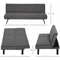 HOMCOM Sofá Cama De 3 Plazas Diseño 2 En 1 Plegable Sin Reposabrazos Tapicería En Tela Con Toque Aterciopelado Patas Elevadas Acolchado Cómodo 170x76x72,5 Cm Gris -Conforama Tienda de ventas f99dd0e77d593825c83f2d7b590056913c9c5d5d 509879fba793402b8d06fa54b694481c