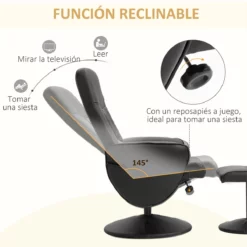 HOMCOM Sillón De Salón Con Otomana Reposapiés Tapizado En PU Sillón Relax Reclinable Hasta 145° Y Giratorio 360° Con Respaldo Ajustable Para Salón Dormitorio Oficina 81x81x105 Cm Negro -Conforama Tienda de ventas fc2083bed3a88b2eec0f0ea0b5404f41caca98d6 c4e41dfbeba544b48722cada0ca8153f
