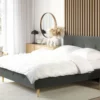 Cama Con Somier De Poliéster Gris Oscuro/madera Clara 180 X 200 Cm RENNES