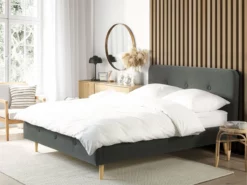 Cama Con Somier De Poliéster Gris Oscuro/madera Clara 180 X 200 Cm RENNES