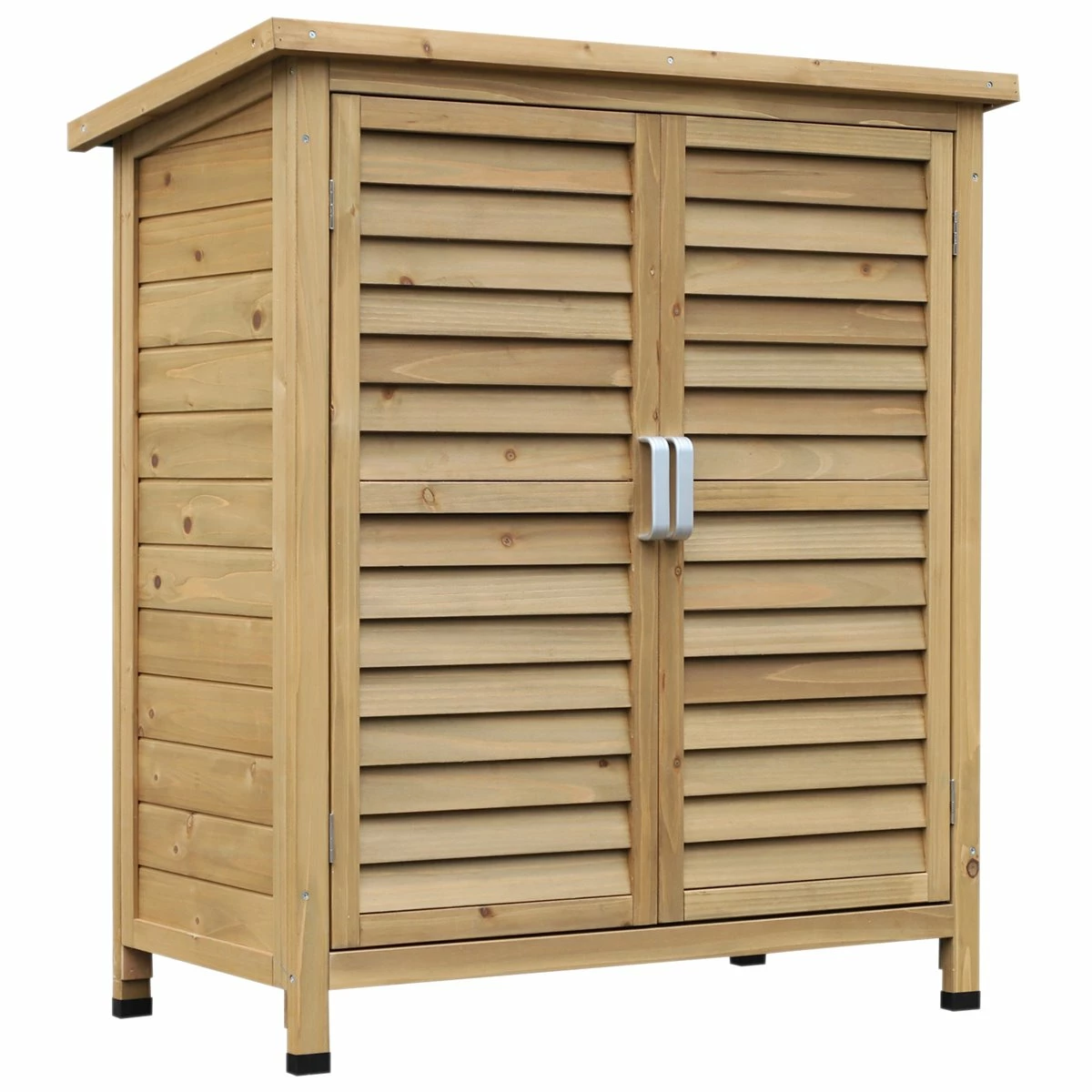 Outsunny Cobertizo De Almacenamiento De Madera Para Jardín 87x46,5x96,5 Cm Con 2 Estantes Interiores 2 Puertas De Buena Ventilación Y Techo Inclinado Para Exterior Terreza Natural 3 Outsunny Cobertizo De Almacenamiento De Madera Para Jardín 87x46,5x96,5 Cm Con 2 Estantes Interiores 2 Puertas De Buena Ventilación Y Techo Inclinado Para Exterior Terreza Natural - Imagen 3