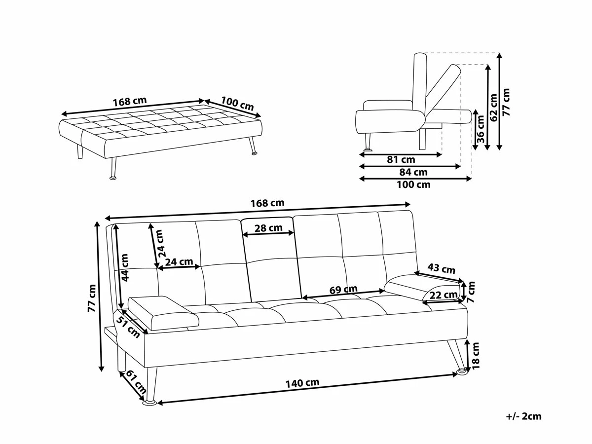 Sofá Cama 3 Plazas Tapizado Azul ROXEN 3 Sofá Cama 3 Plazas Tapizado Azul ROXEN - Imagen 3